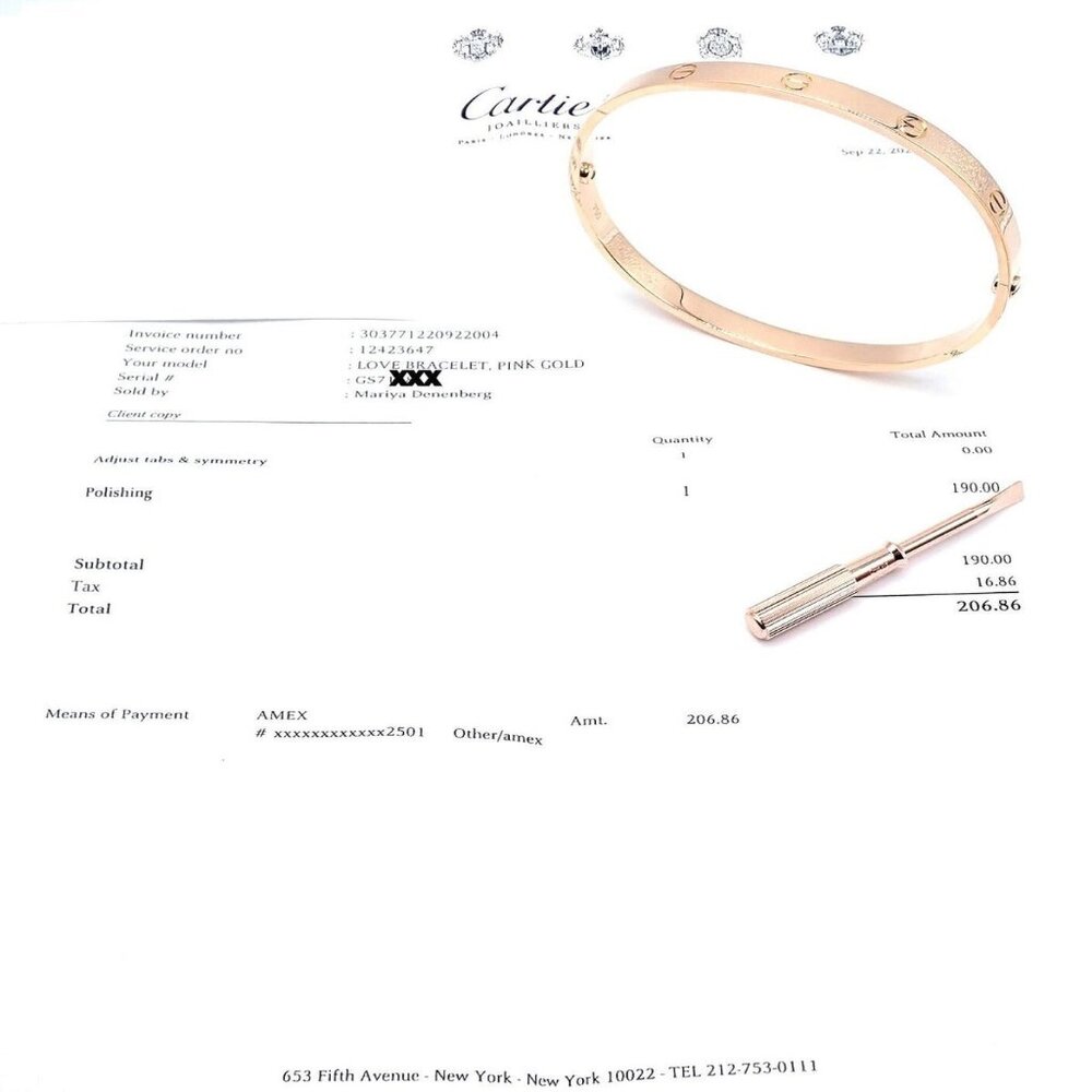 Authentic! Cartier 18k Rose Gold Love Bangle Bracelet Size 21 Paper - Picture 7 of 13